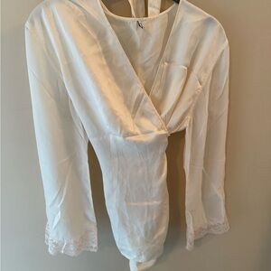 Palmers Silk lace trim long sleeve wrap robe topper size Large